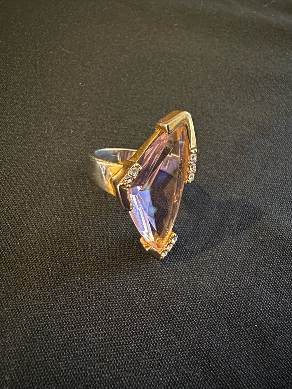 Elegant Pink Crystal Statement Ring - Gold and Faux Diamond Accents
